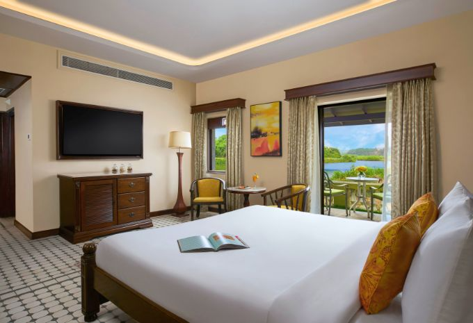 Private balcony with Mandovi river views from the Maharani Suite, Divar Island Goa