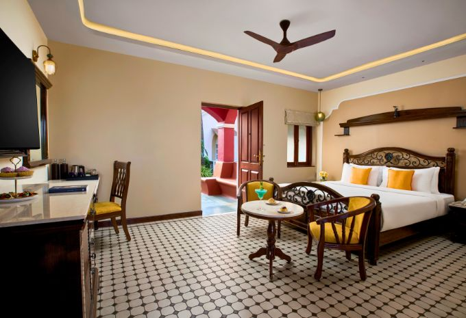 Goan-Portuguese interior of the riverside villa at Mercure Devaaya Resort, Divar Island
