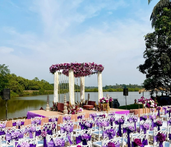 Candlelit wedding dinner setup at Mercure Goa Devaaya island resort