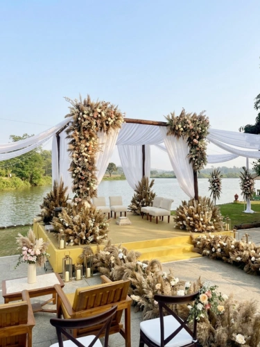Floral mandap décor for a destination wedding in Goa at Devaaya Resort